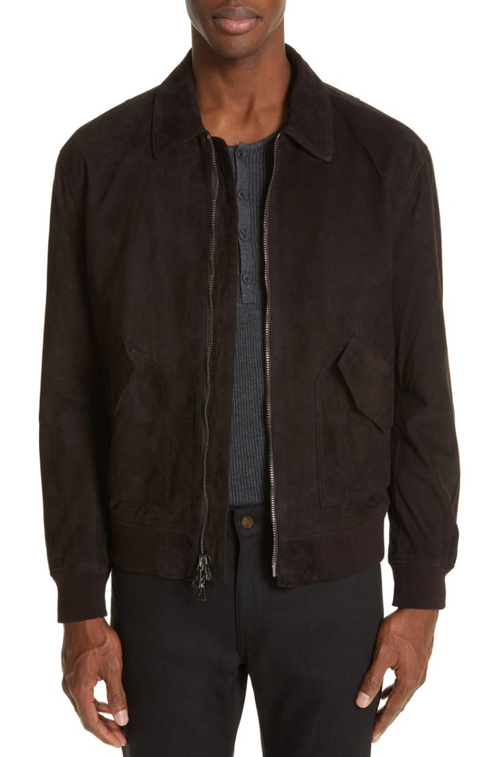 Men's John Varvatos Suede Flight Jacket Eu - Brown