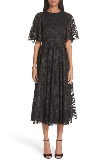 Women's Co Flutter Sleeve Floral Applique Midi Dress - Black