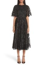 Women's Co Flutter Sleeve Floral Applique Midi Dress - Black
