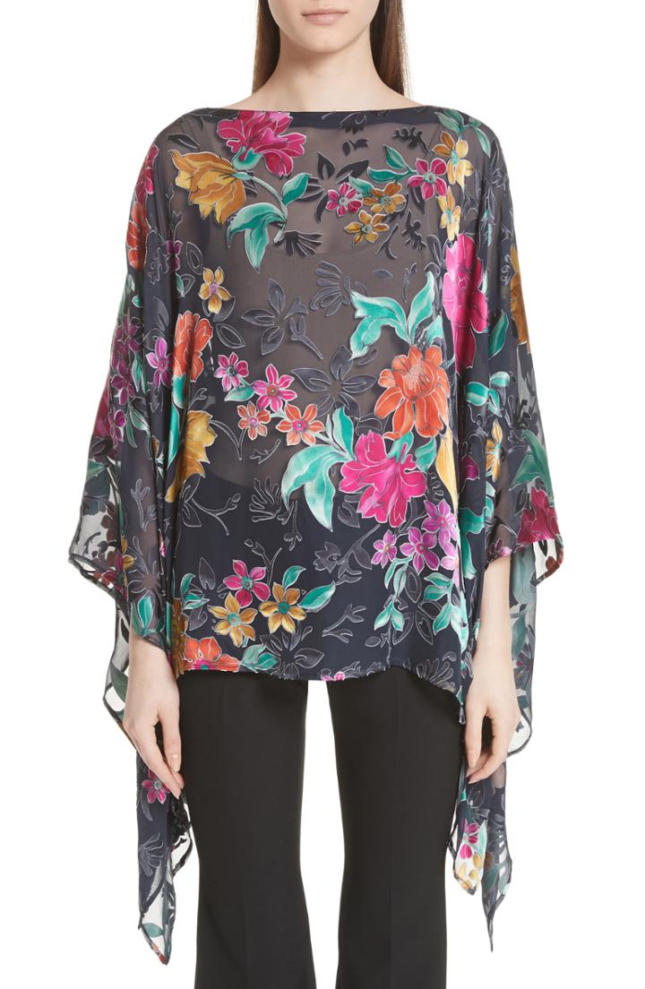 Women's Etro Burnout Lily Sharkbite Hem Poncho