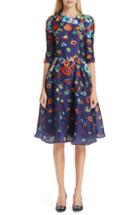 Women's Carolina Herrera Floral Print Silk A-line Dress - Blue