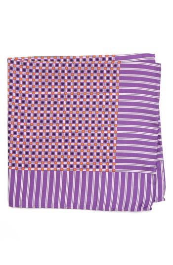 Men's Eton Geometric Silk Pocket Square, Size - Purple
