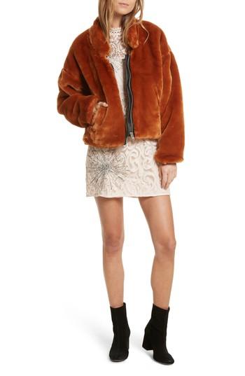 Women's Free People Faux Fur Bomber Jacket - Red