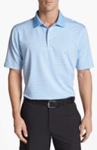 Men's Peter Millar 'competition' Stripe Stretch Microfiber Golf Polo, Size - Blue