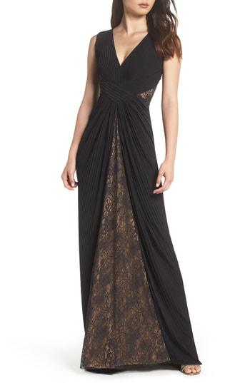 Women's Tadashi Shoji Pintuck & Lace Gown - Black