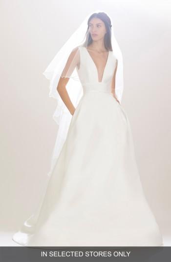 Women's Carolina Herrera 'mason' Plunging V-neck Silk Mikado Ballgown, Size In Store Only - Ivory