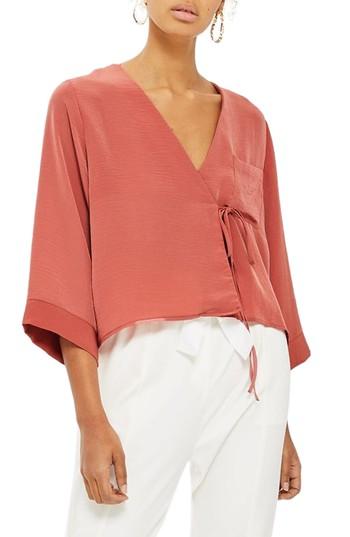 Women's Topshop Tara Wrap Blouse Us (fits Like 0-2) - Pink