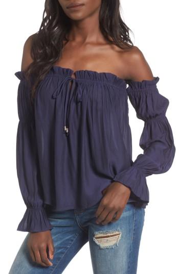 Women's Socialite Pleated Off The Shoulder Blouse - Blue