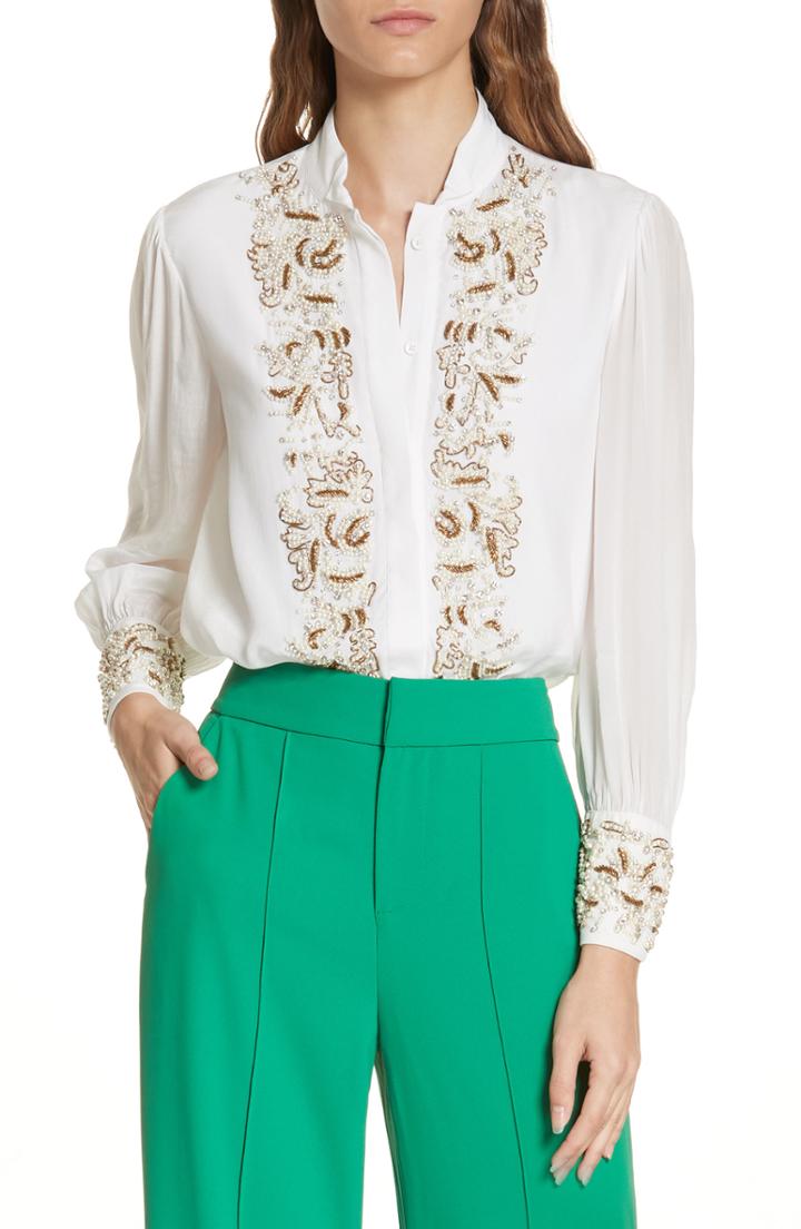 Women's Alice + Olivia Beaded Tuxedo Blouse