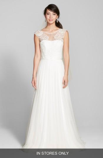 Women's Jesus Peiro Lace & Swiss Dot Tulle Dress With Mikado Overskirt, Size In Store Only - Ivory