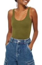Women's Topshop Textured Scoop Neck Bodysuit Us (fits Like 2-4) - Green