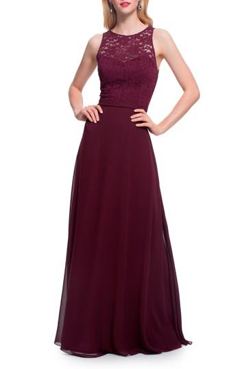 Women's #levkoff Lace Bodice Chiffon Gown - Burgundy