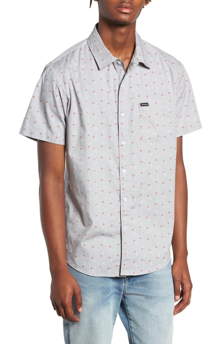 Men's Brixton Charter Print Woven Shirt, Size - Grey