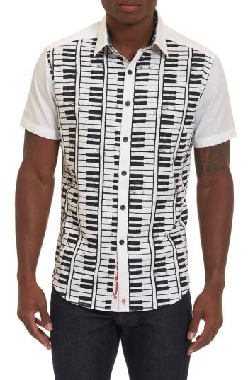 Men's Robert Graham Play The Keys Print Short Sleeve Sport Shirt, Size - White