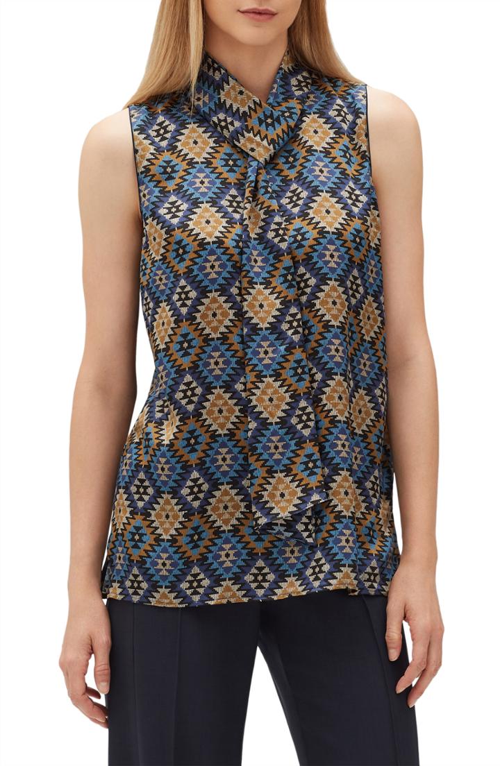 Women's Lafayette 148 New York Abbie Artistry Silk Blouse, Size - Blue
