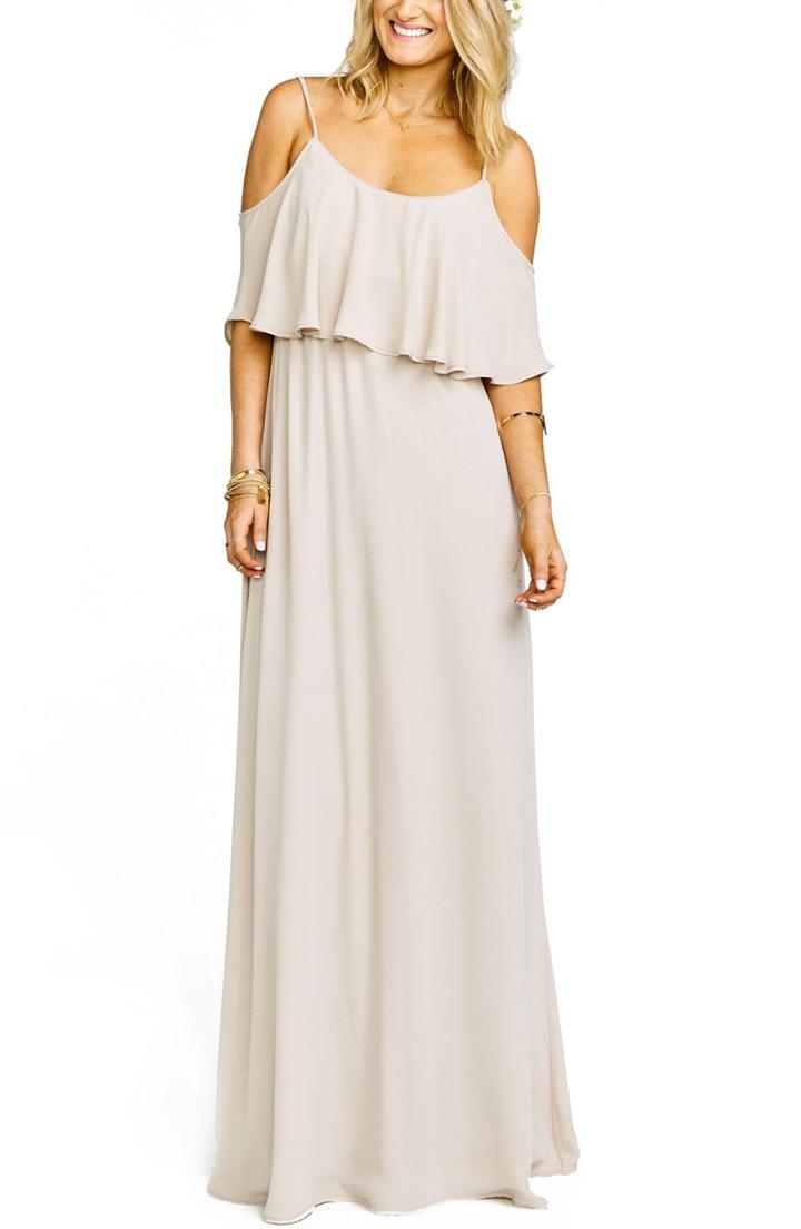 Women's Show Me Your Mumu Caitlin Cold Shoulder Chiffon Gown X-large - Beige