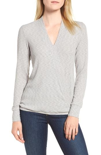 Women's Bobeau Faux Wrap Knit Top - Grey