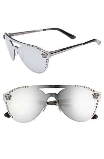 Women's Versace 60mm Shield Mirrored Sunglasses - Gunmetal Mirror