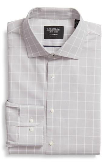 Men's Nordstrom Men's Shop Tech-smart Traditional Fit Windowpane Dress Shirt 32/33 - Grey