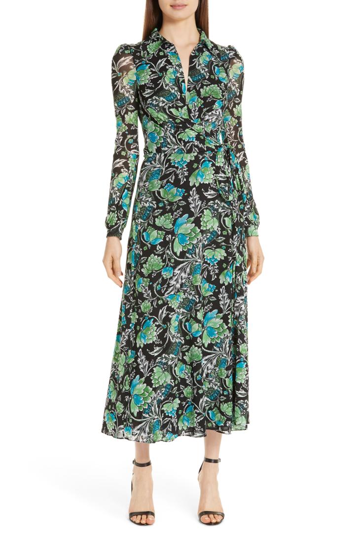 Women's Dvf Phoenix Floral Print Wrap Dress - Black