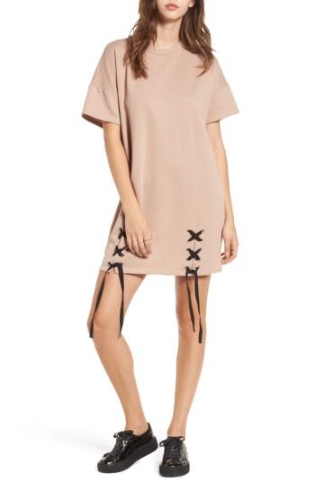 Women's One Clothing Lace-up Sweatshirt Dress - Pink