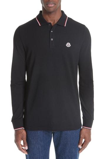 Men's Moncler Maglia Long Sleeve Pique Polo - Black
