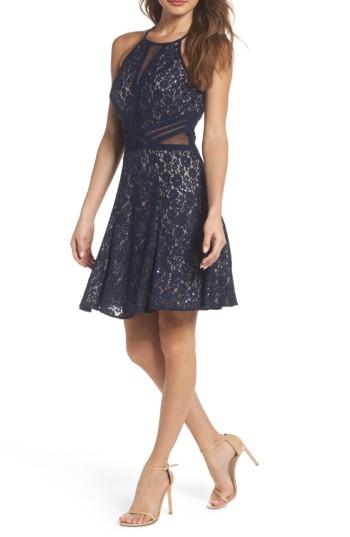 Women's Morgan & Co. Sheer Inset Lace Fit & Flare Dress