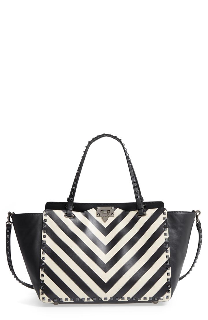 Valentino Garavani Rockstud Chevron Stripe Leather Tote -
