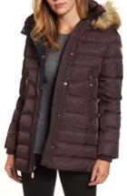 Women's Vince Camuto Quilted Coat With Faux Fur Trim Hood - Beige