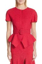Women's Oscar De La Renta Belted Peplum Wool Blend Tweed Jacket - Red