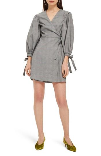 Women's Topshop Tie Cuff Wrap Minidress Us (fits Like 0) - Grey