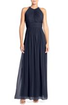 Women's Dessy Collection Ruched Chiffon Open Back Halter Gown - Blue