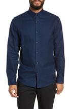 Men's Calibrate Slim Fit Mini Collar Melange Sport Shirt, Size - Blue