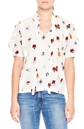 Women's Sandro Tattoo Print Silk Shirt - White