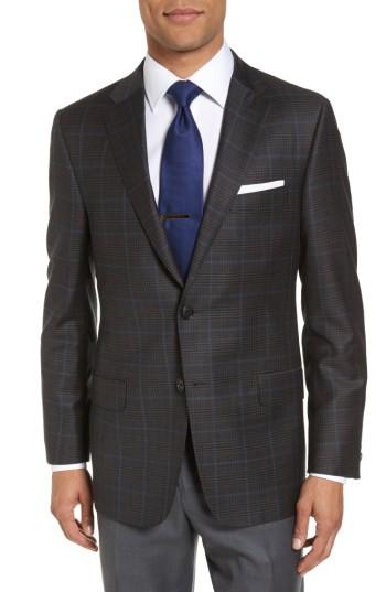 Men's Hickey Freeman B Series Classic Fit Plaid Wool Sport Coat R - Grey