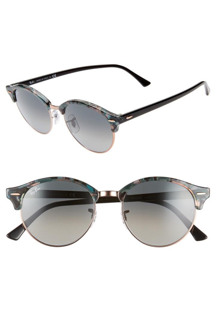 Women's Ray-ban Clubround 51mm Round Sunglasses - Black/ Grey Green Gradient