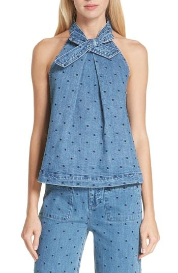Women's Ulla Johnson Mako Embroidered Denim Top