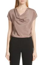 Women's St. John Collection Drape Neck Stretch Crepe De Chine Blouse, Size - Brown