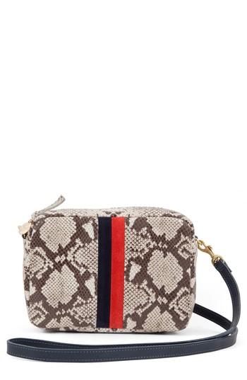 Clare V. Midi Sac Snakeskin Embossed Leather Crossbody Bag - Brown