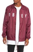 Men's Obey Anyway Snap Front Hooded Coach's Jacket - Purple