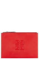 Givenchy Embossed Logo Lambskin Leather Pouch - Red