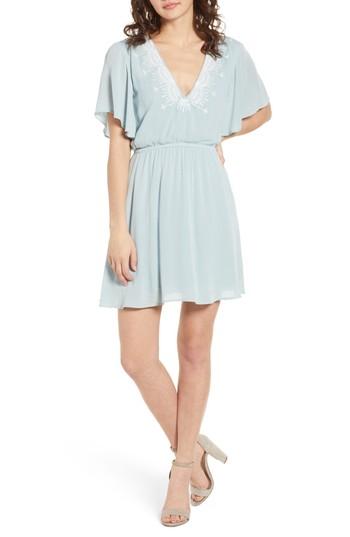 Women's Bp. Embroidered Blouson Dress, Size - Blue