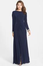 Women's Vince Camuto Beaded Cuff Ruched Jersey Gown - Blue