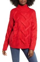 Women's Love By Design Cable Mock Neck Sweater - Red