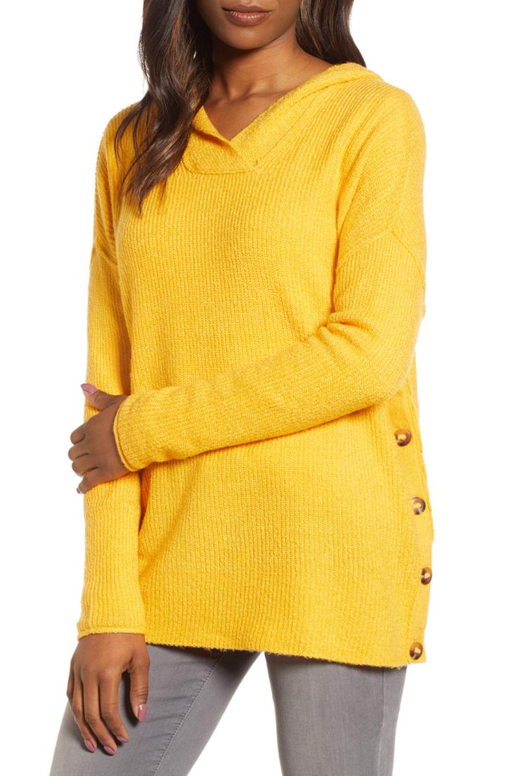 Women's Caslon Side Button Hooded Sweater - Yellow