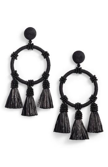 Women's Oscar De La Renta Raffia Hoop Clip Earrings
