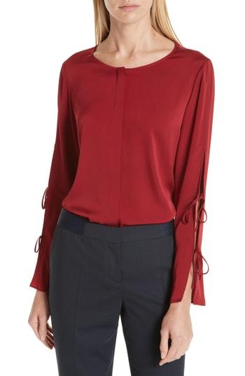 Women's Boss Burana Stretch Silk Blouse - Red