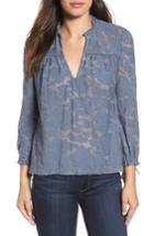 Women's Lucky Brand Floral Clipped Jacquard Top - Blue