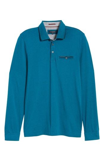 Men's Ted Baker London Loomie Slim Fit Tipped Long Sleeve Polo (xl) - Blue/green