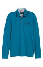 Men's Ted Baker London Loomie Slim Fit Tipped Long Sleeve Polo (xl) - Blue/green